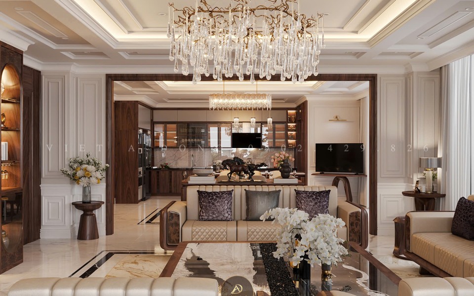 Thi công nội thất biệt thự gỗ óc chó tại Thanh Hóa - Cô Hương